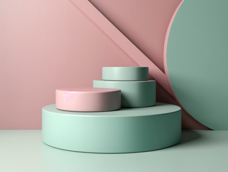Mint pink podium for show product. AI generative.の素材