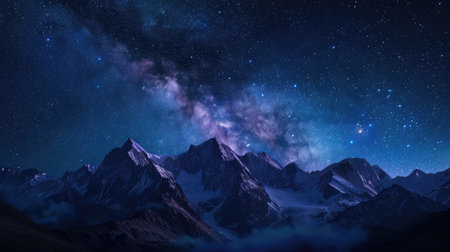 Beautiful starry sky above the mountains. Cinematic. AI generative.の素材