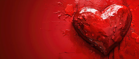Red romantic heart. Banner or screensaver. AI generative.の素材