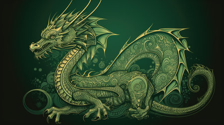 The green dragon in close-up. AI generative.の素材