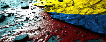 The flag of Ukraine is in the blood. AI generative.の素材