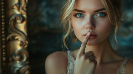 Beautiful blonde with blue eyes. AI generative.の素材