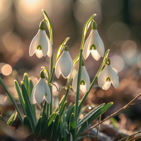 Snowdrops close-up. AI generative.の素材