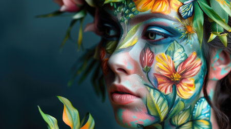 Modern female body art on the theme of nature and naturalism. AI generative.の素材