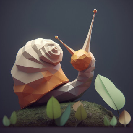 Low-poly style illustration of a snail. AI generative.の素材