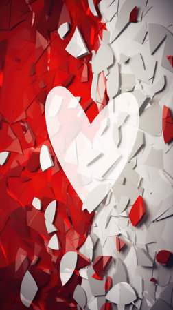 Red and white romantic vertical abstract background of lines and polygons. AI generative.の素材
