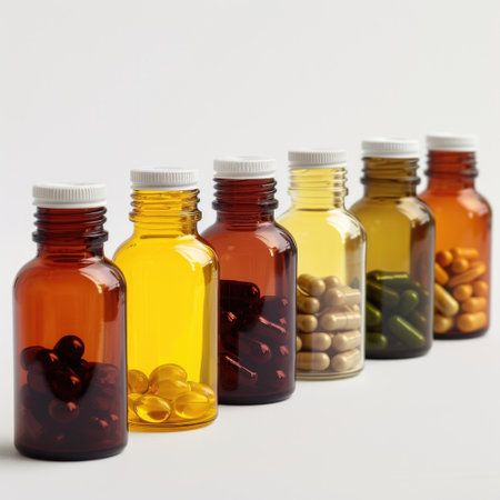 Bottles of vitamins. AI generative.の素材