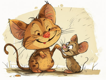 The cat hugs the mouse. Cartoon style. AI generative.の素材