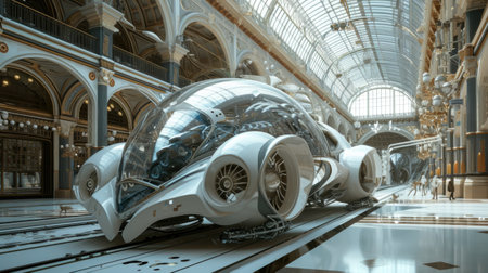 Futuristic transport of the future. Concept of moving vehicles. AI generative.の素材