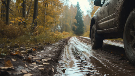 SUV on a dirt road. Travel and tourism. AI generative.の素材