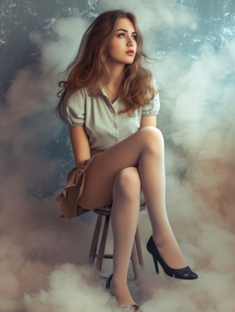 Young beautiful woman in nylon tights full-length. Fashion and style. AI generative.の素材