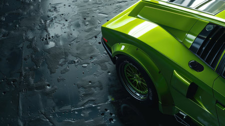 Bright green powerful car on a dark gray background. AI generative.の素材
