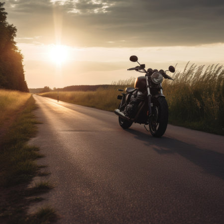 Classic motorcycle on the road. AI generative.の素材