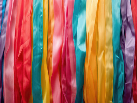 A colorful vertical abstract background made of colored ribbons. AI generative.の素材