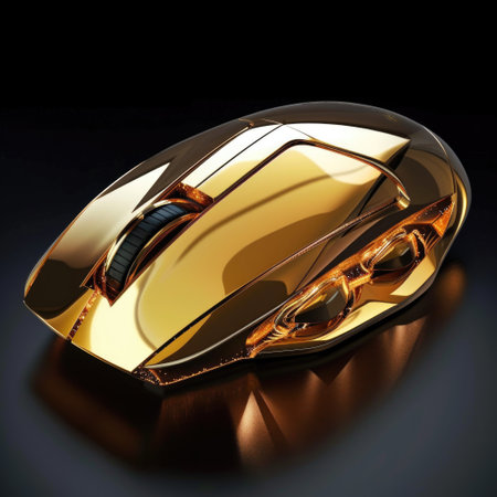 The futuristic luxury gold-plated wireless computer mouse. AI generative.の素材