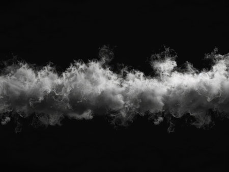 Horizontal jet of gray smoke on a dark background. Screensaver or footage. AI generative.の素材