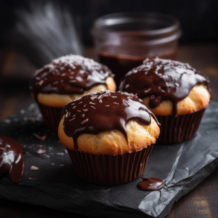 Muffin or cupcake with chocolate topping. AI generative.の素材
