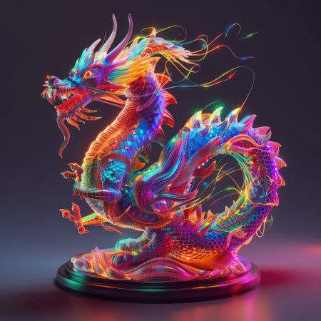 Neon colorful dragon. 3D style.の素材