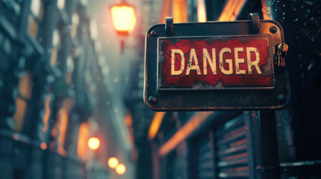 The inscription "DANGER" on a signboard. AI generative.の素材
