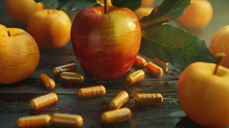 Vitamins in an apple. AI generative.の素材