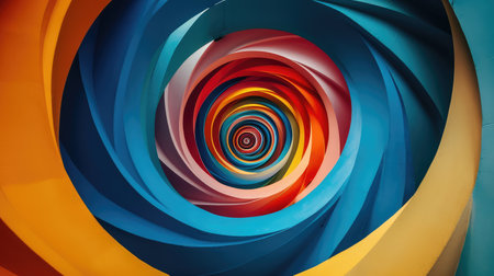Background or screensaver in the form of a multicolored spiral. View from the top. AI generative.の素材