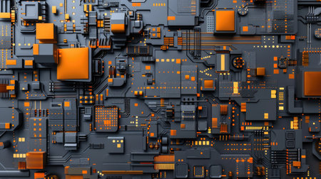 Gray-orange abstract background or PC wallpaper in cyber ship hull style. AI generative.の素材