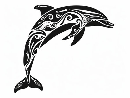 Dolphin. Black simple tattoo, print, or decor. AI generative.の素材