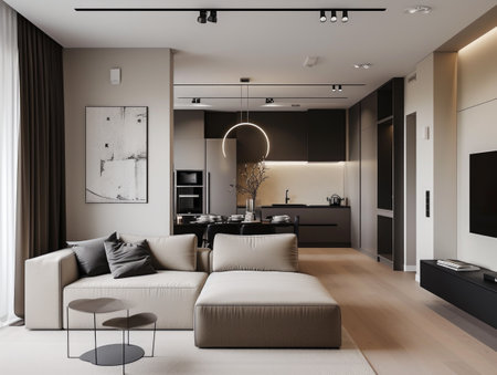 Cozy apartment in minimalist style. AI generative.の素材