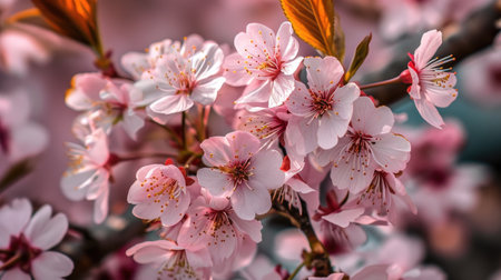 Blooming cherry or sakura tree close-up. AI generative.の素材