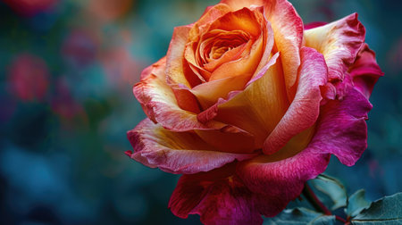 Multicolored rose close-up. AI generative.の素材