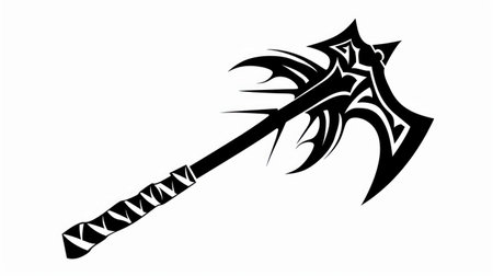 The black simple tattoo in the form of an ax on a white background. AI generative.の素材