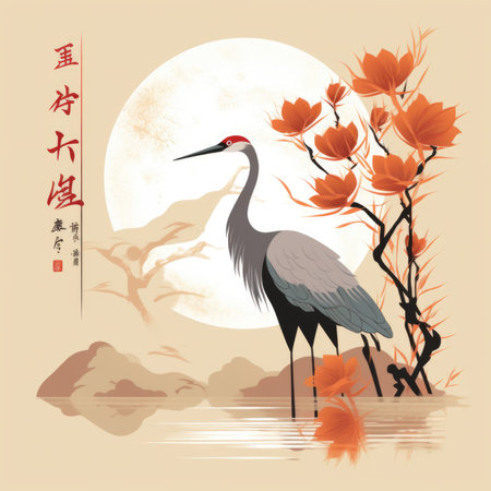 Japanese style bird illustration. AI generative.の素材
