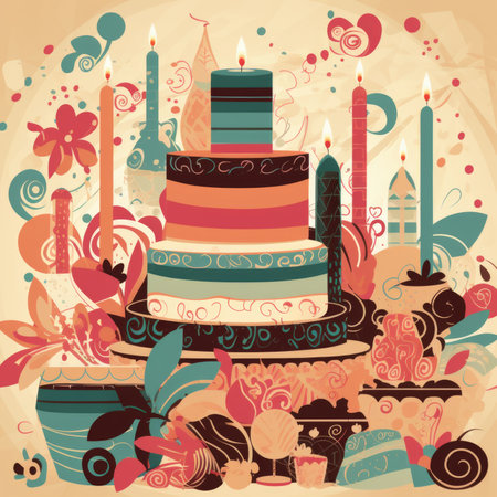 Holiday card. Anniversary. Happy Birthday. AI generative.の素材
