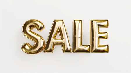 The inscription "SALE" in golden letters on a white background. AI generative.の素材