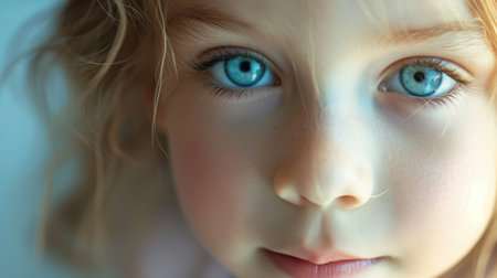 The face of a little girl in close-up. AI generative.の素材