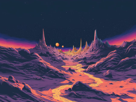 The illustration of an alien landscape. AI generative.の素材