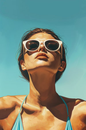 Woman in a swimsuit and sunglasses. AI generative.の素材