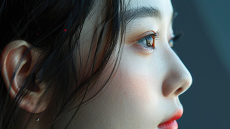 Female Asian face close-up. AI generative.の素材