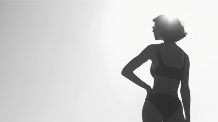 Woman in a swimsuit on a white background. Cinematic. AI generative.の素材