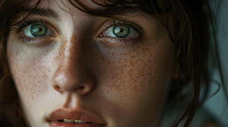 Beautiful young European woman. Close-up of the face. Cinematic. Detailing. AI generative.の素材