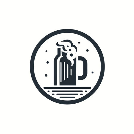 Minimalist monochrome beer shop logo in a circleの素材