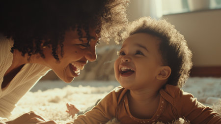 Mother and baby sharing a joyful momentの素材