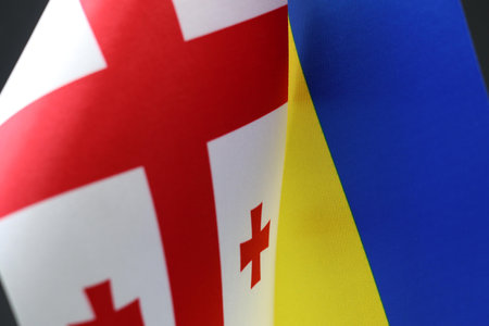 The Georgian and Ukrainian flags waving together. A representation of solidarity.の写真素材