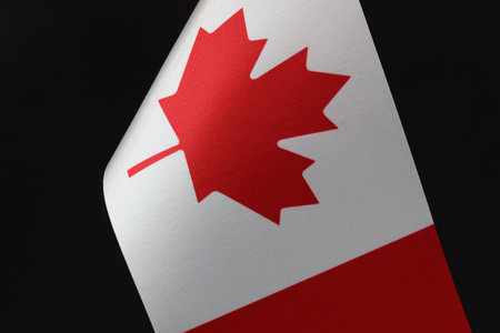 The Canadian and Ukrainian flags positioned together. A representation of alliance.の写真素材