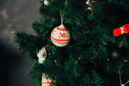 Christmas New Year festive red spruce toy happinessの写真素材