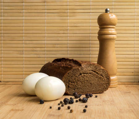 The rye bread, eggs and salt. A modest breakfast of a losing weight person.