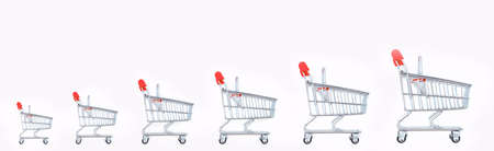 Growing shopping trolley on the white background. isolated. The concept of graphical display of sales growth.の写真素材