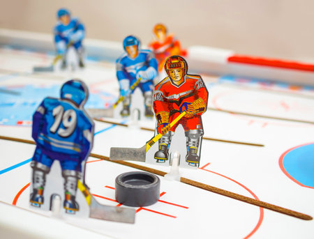 Table top hockey as entertainment and leisure activity. close-up.の写真素材