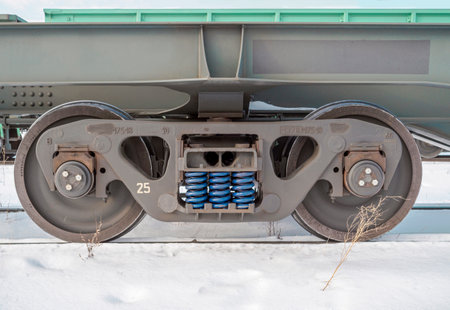 Railway bogie on the rails. close-up.の写真素材
