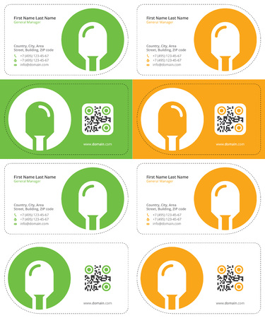 led business cards with a qr code, die cut cards, green and yellow colorsのイラスト素材